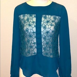 ASTR the Label- blouse with SHEER front to back mid section